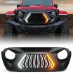 Xprite Front Grill Jeep Wrangler JK (2007-2018) JL (2018-2024) w  LED Turn Signal Lights - Matte Black   Shark Grille Fashion