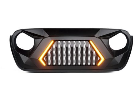 Xprite Front Grill Jeep Wrangler JK (2007-2018) JL (2018-2024) w  LED Turn Signal Lights - Matte Black   Shark Grille Fashion