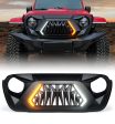 Xprite Front Grill Jeep Wrangler JK (2007-2018) JL (2018-2024) w  LED Turn Signal Lights - Matte Black   Shark Grille Fashion