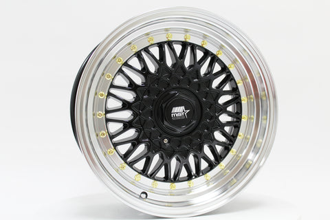 MST MT13 Wheels (16x8.0 4x100 4x114.3 +20 Offset) Black with Machined Lip and Gold Rivets Hot on Sale