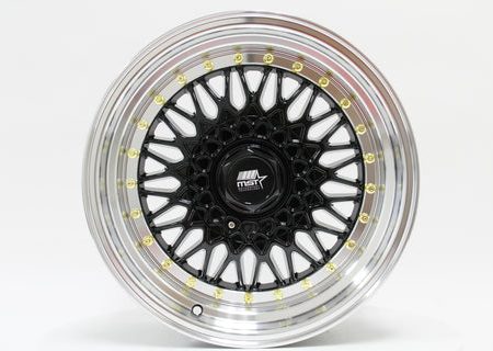 MST MT13 Wheels (16x8.0 4x100 4x114.3 +20 Offset) Black with Machined Lip and Gold Rivets Hot on Sale