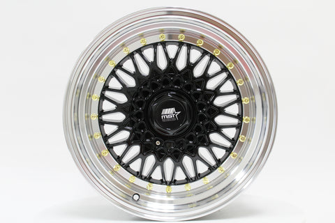 MST MT13 Wheels (16x8.0 4x100 4x114.3 +20 Offset) Black with Machined Lip and Gold Rivets Hot on Sale